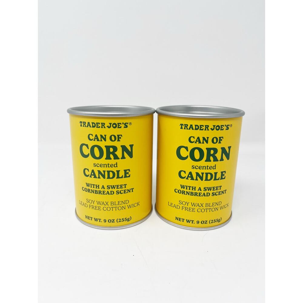 2x TRADER JOE'S Can of Corn Scented Candle Cornbread Scent 9oz Soy Wax Lead Free